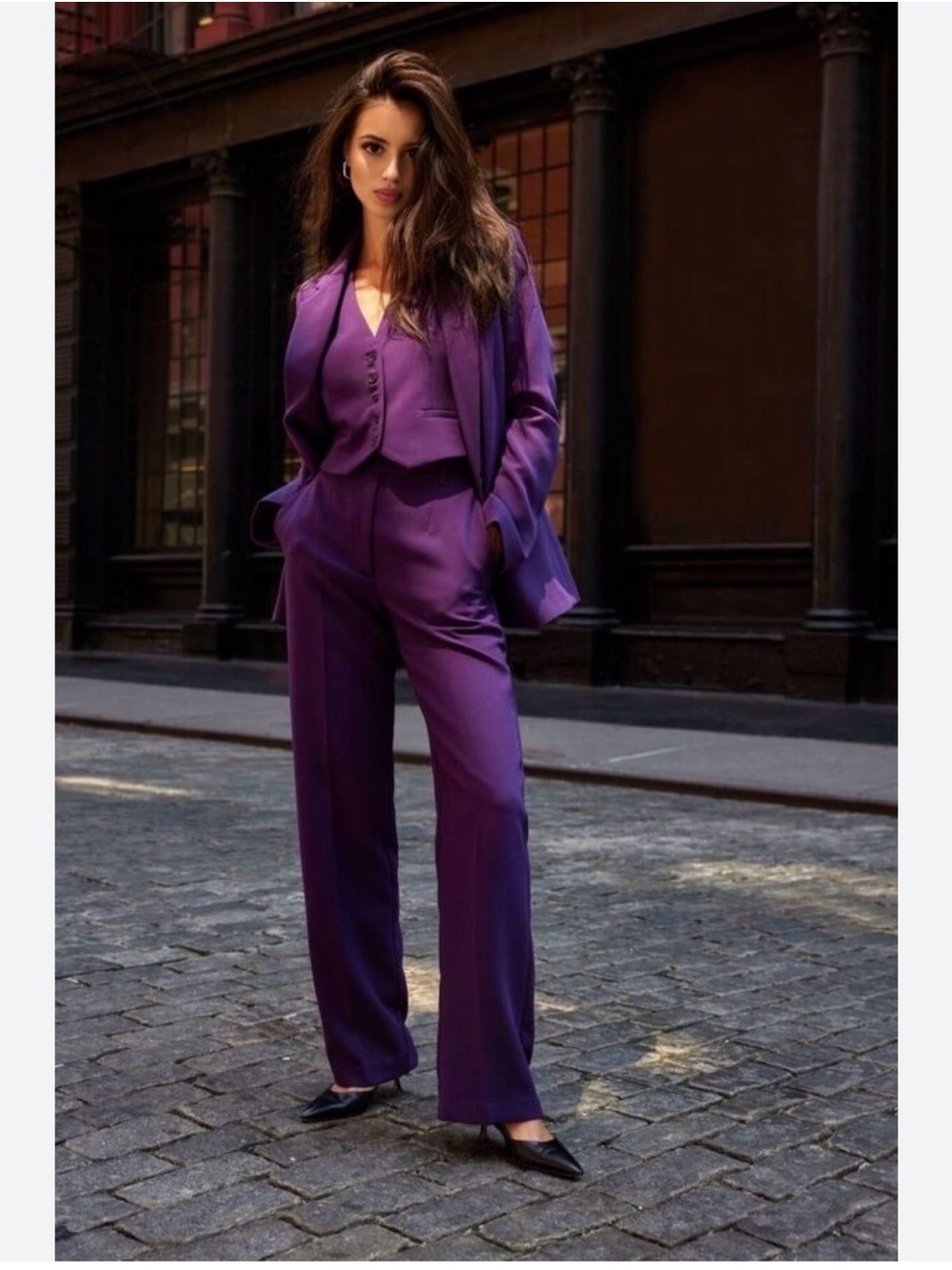 Dynamite Purple Women's Tailored Pantsuit with Vest - Picture 10 of 11